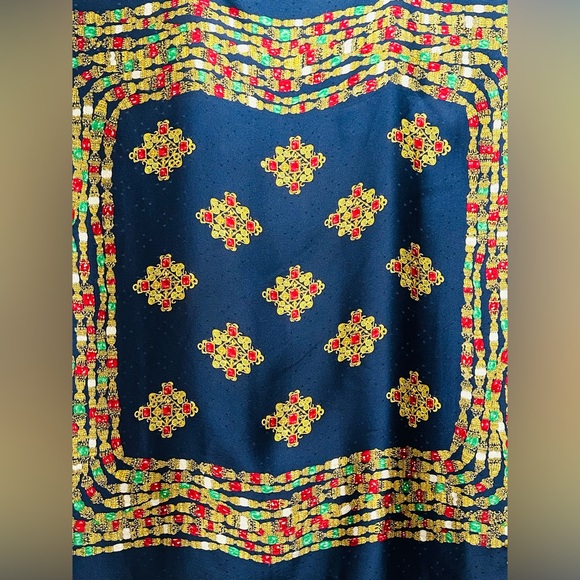 Chanel Vintage Midnight Blue Jewel Silk Scarf 34” x 34”